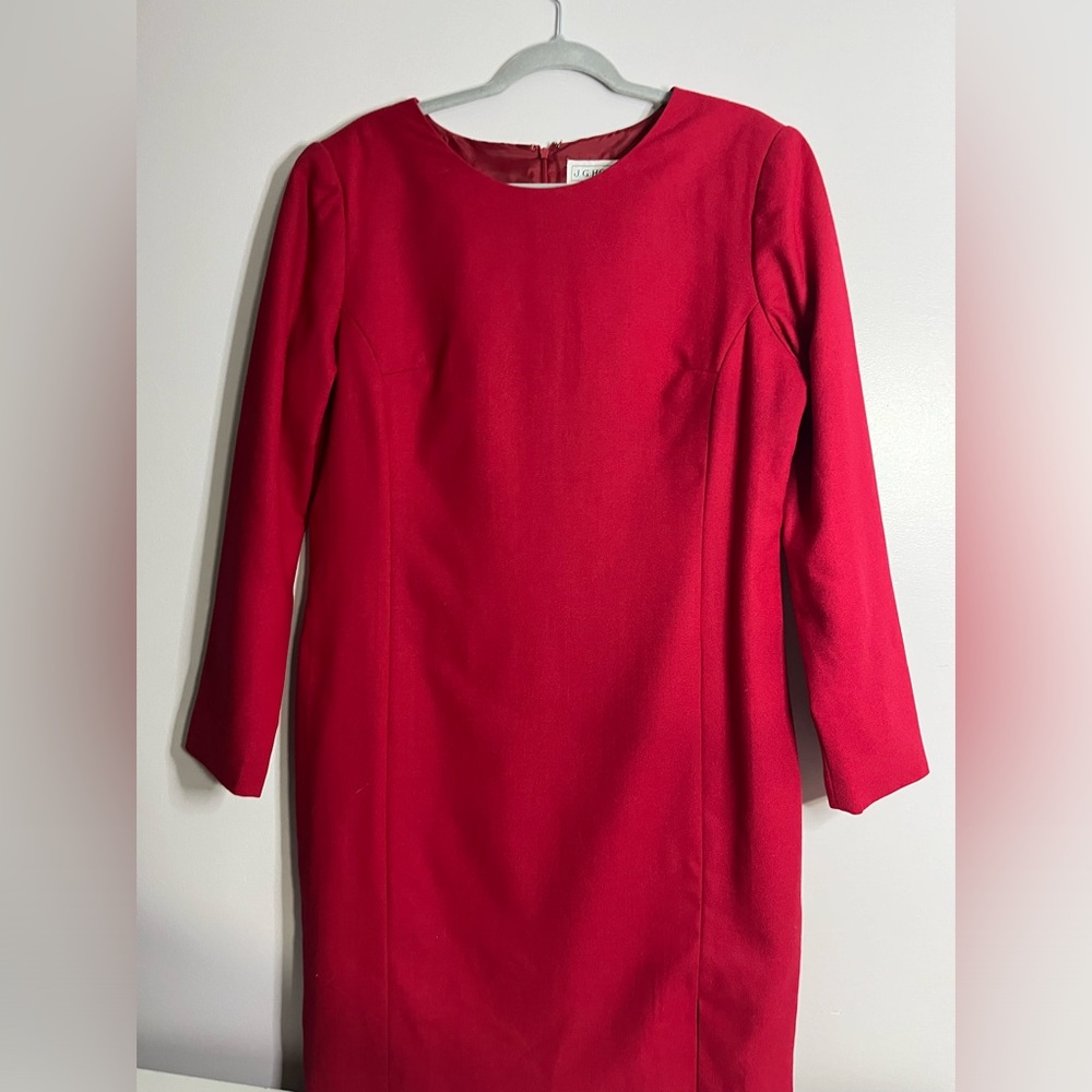 Vintage JG Hook 100% wool fully lined sheath dress w/ sleeves and front slit